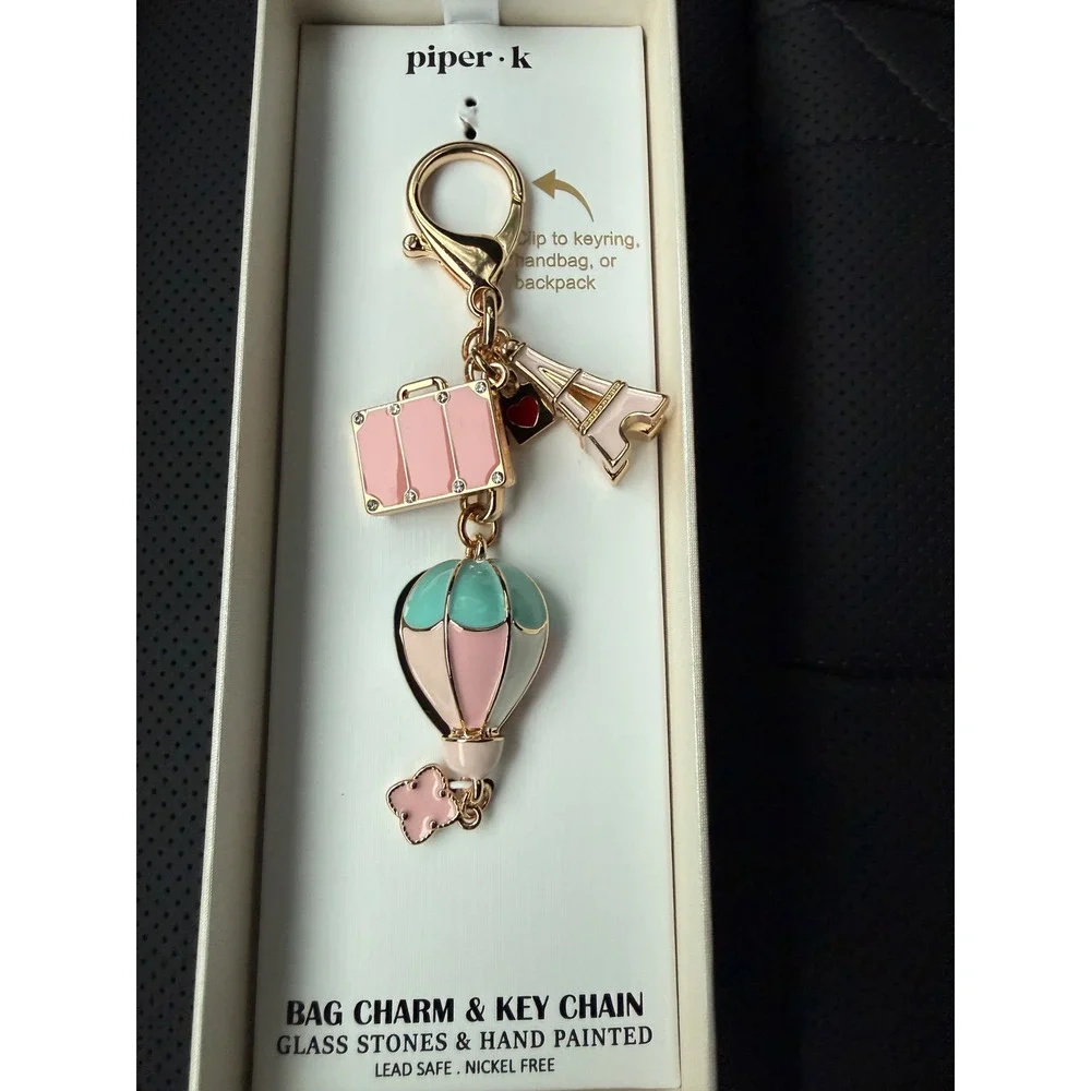 Piper‎ K Paris Travel Bag Charm Keychain Hot Air Balloon Eiffel Tower Suitcase